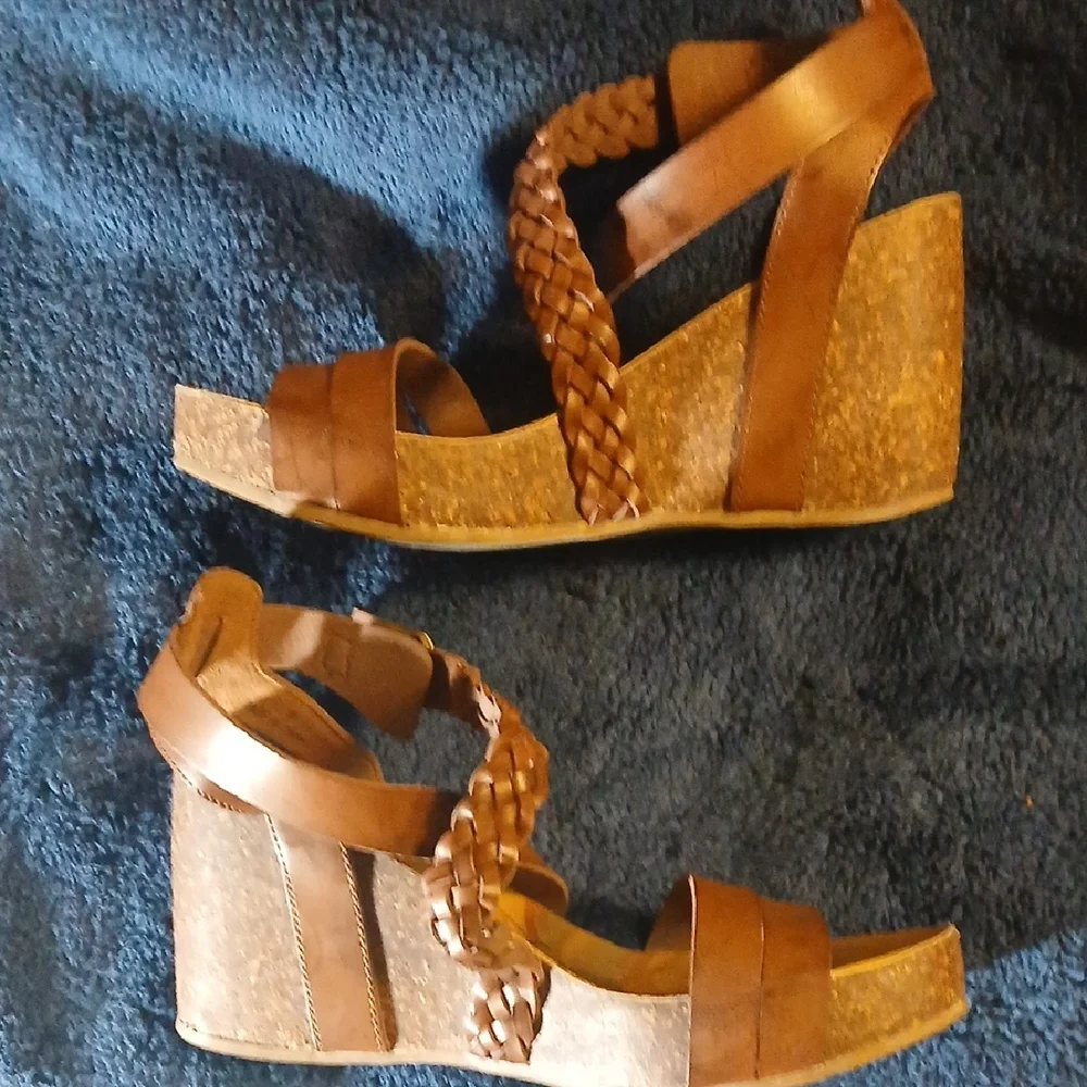 Blowfish Tan Braided Wedge Sandals